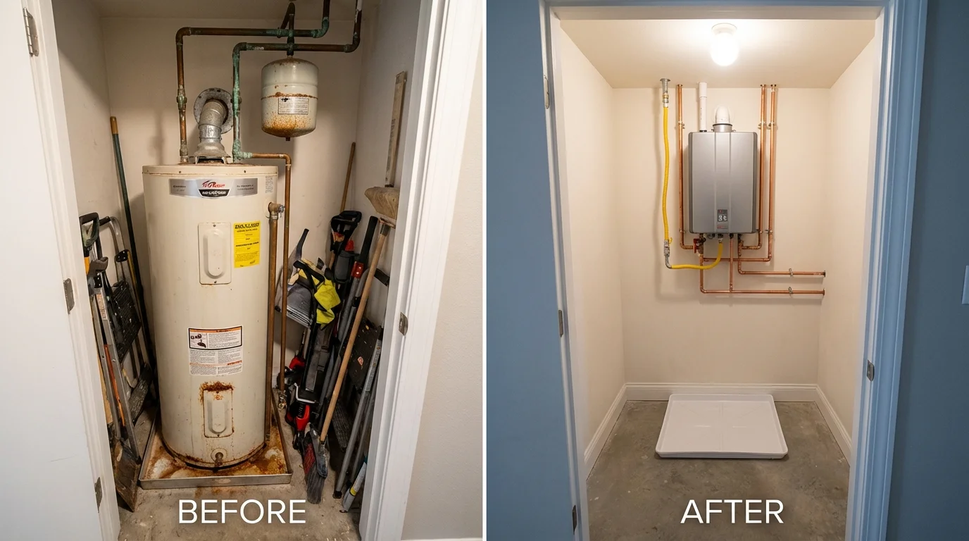 Tank water heater versus wall-mounted tankless unit comparison for Del Mar, CA homeowners