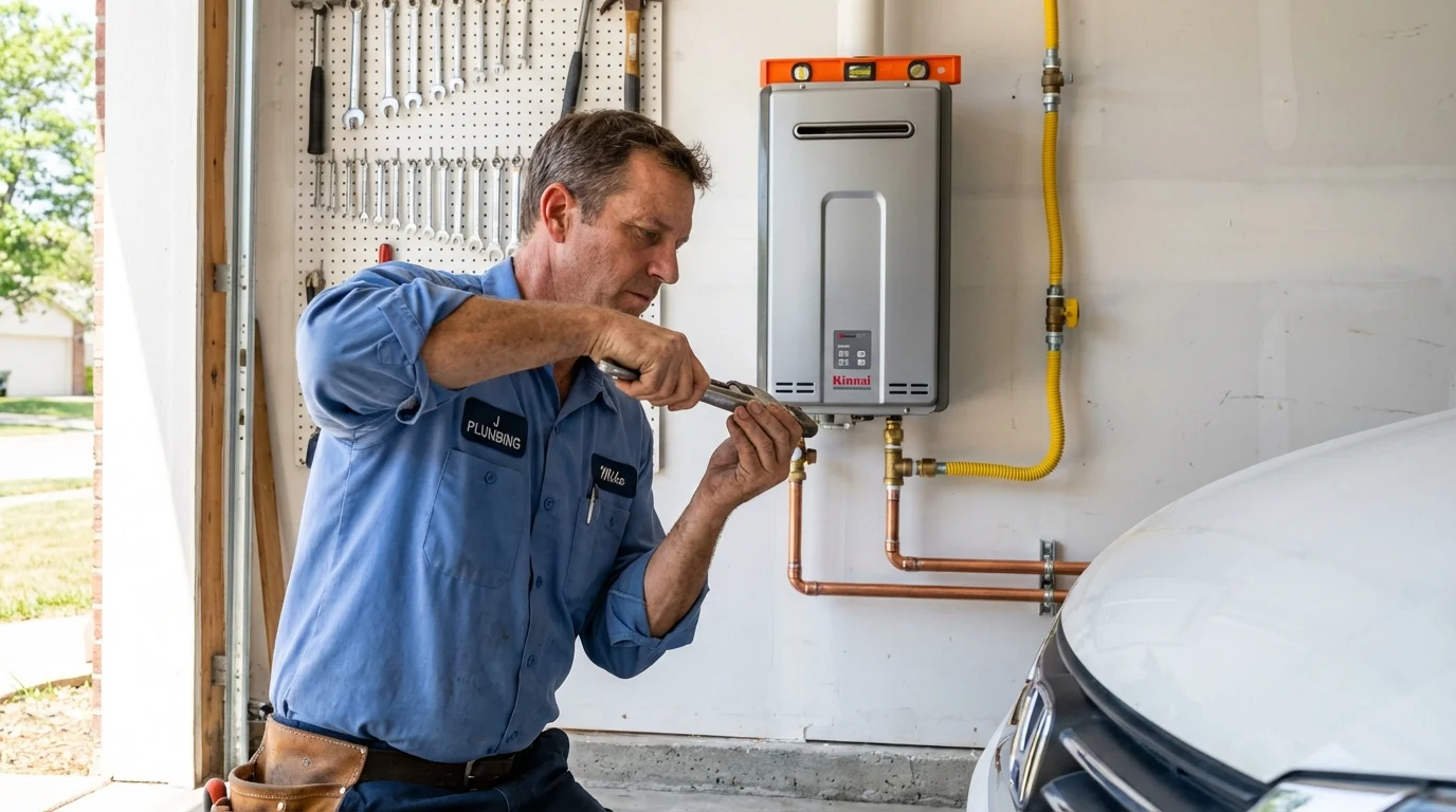 Tankless water heater installation by a Johns Plumbing LLC plumber in Del Mar